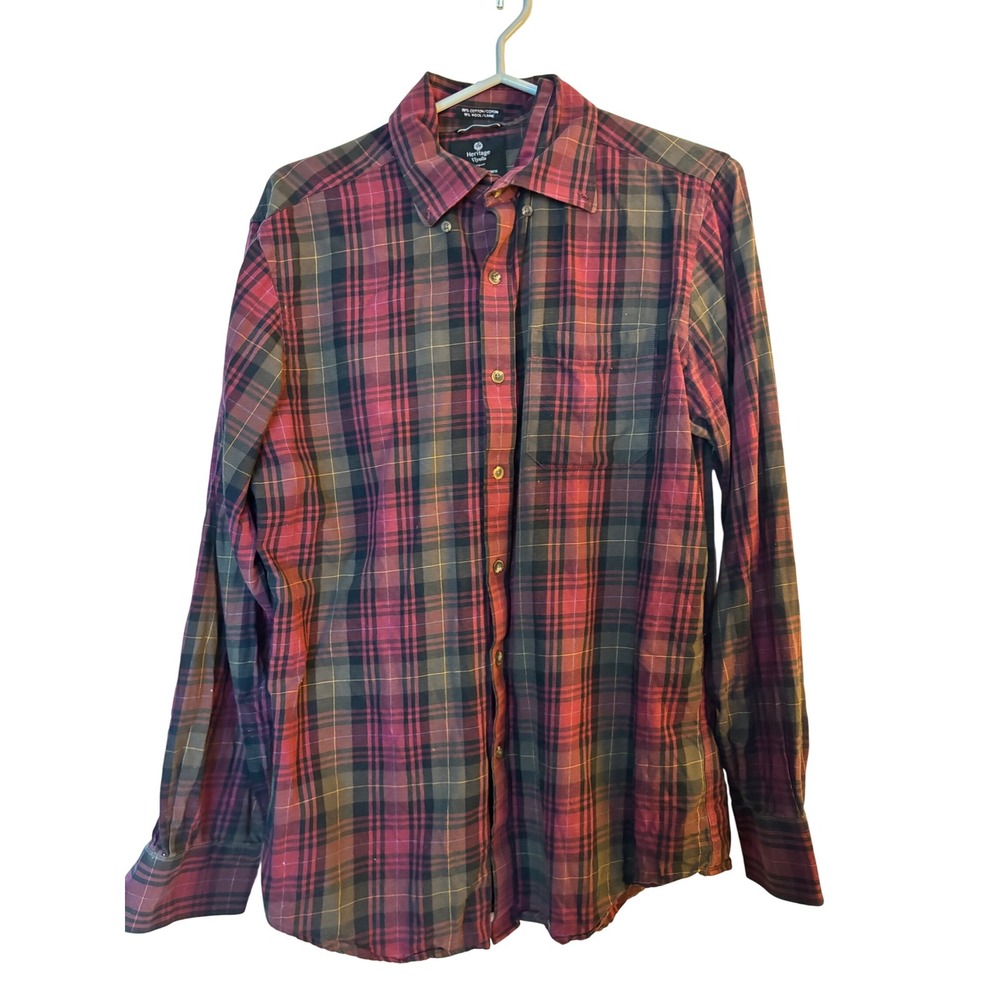 Heritage Viyella Plaid for Black Brown Mens shirt size M wool/cotton‎ preppy